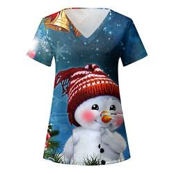 Sizoer Christmas Kasacks Damen Pflege Krankenschwester Kittel Schlupfjacke V-Ausschnitt T-Shirt Schlupfkasack Kasacks Damen Pflege Bunt Mit Motiv Weihnachten T-Shirt Schlupfkasack Mit Taschen von Sizoer