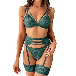 Sizoer Damen Strapsen Dessous Set Sexy 4-Teilige Dessous Mit Strumpfband Push Up BH Und Panty Set Damen Ungefüttert Bralette Nachtwäsche Erotik Curvy Sexy Schlafanzug Reizwäsche Dessous Set von Sizoer