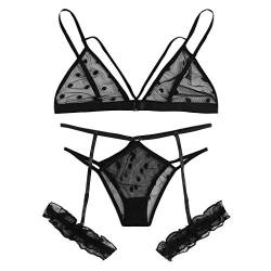 Sizoer Dessous Sexy Set Blumenspitze Riemchen BH Und Höschens Mit Strümpfen Tiefer V-Ausschnitt Größen Wetlook Erotische Negligee Nachtwäsche String Elastisch Unterwäsche Set Frauen BH Und Tanga von Sizoer