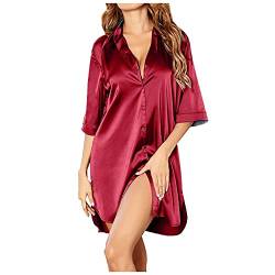 Sizoer Negligee Damen Sexy Babydoll Kurz Satin Nachthemd Mit Knöpfe V-Ausschnitt Nachtwäsche Sleepwear 3/4 Ärmel Nachthemd Nachtwäsche Mit Knöpfen Leichtgewichts Nachtwäsche Für Lounge S-XXL von Sizoer