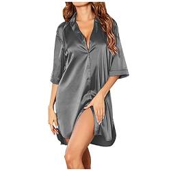 Sizoer Negligee Sexy Nachtwäsche Satin Nachthemd Damen Mit Knöpfe Kurzes Nachtkleid V-Ausschnitt Basic Unterkleid Kurz 3/4 Ärmeln Sleeepshirt Mit Tiefer Sommer Nachtwäsche Frau Sleepwear S-XXL von Sizoer