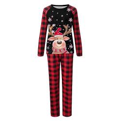 Sizoer Weihnachtspyjama Set Kuschelig Weihnachts-Familien-Matching-Outfit Jumpsuit Rotes Kariertes Nachtwäsche Damen Herren Kinder Weihnachts Kleidung Weihnachten Schlafanzug Familie Set von Sizoer