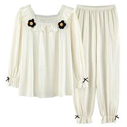 Viktorianischen Rüschen Weiß Herzen Gedruckt Baumwolle Nachtwäsche Textur Baumwolle Frühling Herbst Lose Größe Kawaii Pyjama Junge Gril Pijamas (Color : #3, Size : XL) von Sjpker-n1