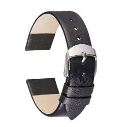 Damenarmband 14-22mm Armband Weiches ultradünnes Kalbsleder Uhrenarmbänder, Schwarz, 16mm von Sjzwt