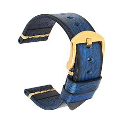 Echtes Leder-Armband-Uhrenarmband 18-24mm Uhrenarmband-Handgelenk-Armbänder, Deep Blue-Gold, 23mm von Sjzwt