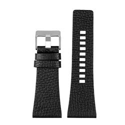 Ersatz-Armband für Uhrenarmband, 22–32 mm, echtes Leder, Edelstahl-Schnalle, Schwarzes Muster, Silber, 24 mm, von Sjzwt