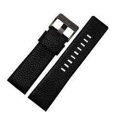 Lederband Armband 22 24 26 27 28 30mm Uhrenarmband-Uhren Band-Schwarz-echtes Leder-Band, Schwarz BLACKR Schnalle, 24mm von Sjzwt