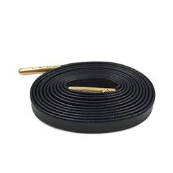 Schnürsenkel Flache Original-Turnschuhe Leder Schnürsenkel Premium-Ziegenleder glatt Schnürsenkel Shoestring, 1211 Black Gold Tipps, 160cm von Sjzwt