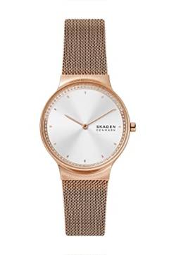 Skagen Damen-Freja-Zweizeiger, 34 mm Gehäusegröße, Mindestens 50 % recycelte Edelstahluhr, Edelstahl-Mesh-Armband von Skagen