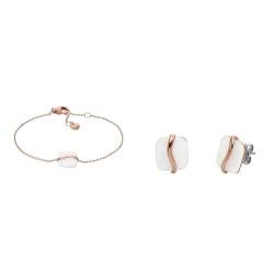 Skagen Damenarmband und Ohrringe Sofie Sea Glass, Roségold Edelstahl, Set von Skagen