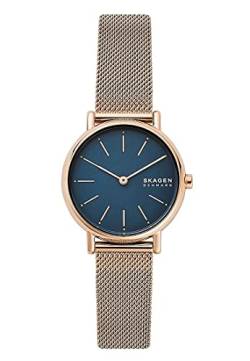 Skagen Signatur Uhr für Damen, Quarzwerk mit Edelstahl- oder Lederarmband, Roségoldton und Blau, 30MM von Skagen