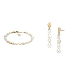 Skagen Women's Agnethe Pearl Bracelet and Earring, Gold-Tone Stainless Steel Set von Skagen