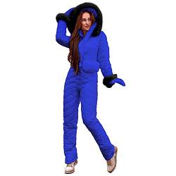 Damen Jacke Frauen Snowboard Skianzug Plüschkragen Lässige Mode Warmhalten Verdicken Heiße Outdoor-Sportarten Reißverschluss Skianzug Jumpsuit Damen 40 (Blue, L) von Skang