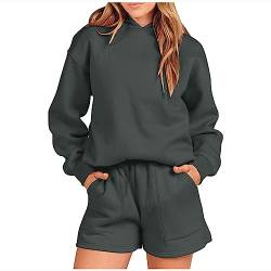 Damen Jogginganzug Sportanzug Traingsanzug Herbst Winter Pullover Shorts Anzug 2 Stück Set Hoodie Kapuzenpullover Langarm Oberteil Top Hosen Sportswear Hosenanzug Outfit von Skang