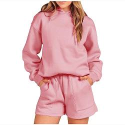 Damen Jogginganzug Sportanzug Traingsanzug Herbst Winter Pullover Shorts Anzug 2 Stück Set Hoodie Kapuzenpullover Langarm Oberteil Top Hosen Sportswear Hosenanzug Outfit von Skang