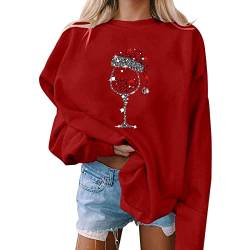 Damen Pullover, Weihnachten, Druck, O-Ausschnitt, lässiges, lockeres Sweatshirt, Rundhalsausschnitt, passende Pullover, Tops, Langarm, Workout-Shirts Schnorchel Shirt Damen (Red, M) von Skang