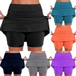 Damen Rock mit Innenshorts Tennisrock Hohe Taille Sportrock mit Hose Kurz Golfrock Golf Sport Hosen Laufrock 2 in1 Sport Leggings mit Rock Dehnbar Laufenrock von Skang