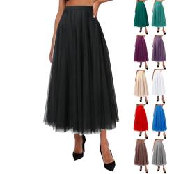 Damen Tüllrock Lange A-Linie Höhe Taille Freizeit Faltenrock Midi Tutu Rock Midirock Unterrock Sommerrock Vintage Pliseerock Frühlingsrock von Skang