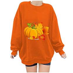 Hoodie Damen Frauen Thanksgiving Day Loose Fit Tops Lässiges weiches warmes Sweatshirt Langarm bedrucktes Sweatshirt O-Neck Pullover Top Pullover Personalisieren (Orange, L) von Skang