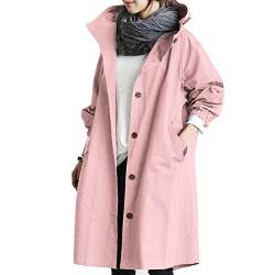 Jacke Damen Winter Lockerer bequemer Kapuzenmantel Outwear Damen eleganter Windbreaker Wilder Winter Damenmantel Schwarze Regenjacke Damen (Pink, L) von Skang