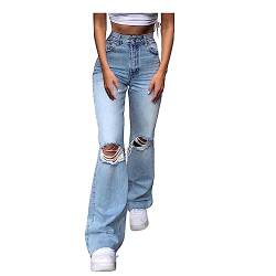 Jeans Damen High Waist Schlaghose Y2K Baggy Hose Stretch Parachute Pants Hohe Taille Trendy Cargo Jeans Wide Leg Denim Hose Vintage Cargohose Jeanshosen Streetwear Boyfriend Pants von Skang