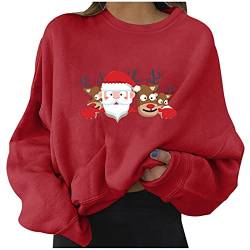 Oversize Hoodie Damen Damen Weihnachtsmode O-Neck Print Langarm Blusen Shirts Easy Tops Dicke Strickjacke Damen (Black, XXXL) von Skang