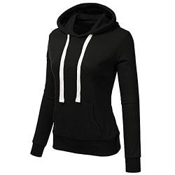 Pullover Damen Winter Pullover Kapuzenhemd solides Frauen Sweatshirt Lange Damenoberseite Ärmeltasche für Frauen Hoodie Damen Gestreift (Black, L) von Skang