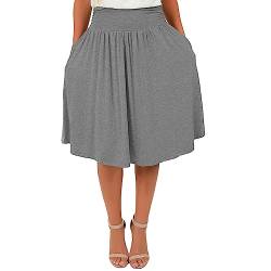 Röcke Damen Sommer Knielang Normaler einfarbiger Damenrock und Taschenrock in Übergröße Lederoptik Damen (Grey, L) von Skang