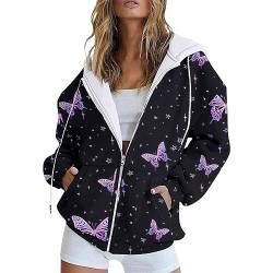 Skang Damen Hoodie Mode Herbst Schmetterling Gradienten Druck Casual Taschen Langarm Jacke Nette Kordelzug Hoodie Zipper Frauen Mit Kapuze Sweatshirt Doppelpullover (I, XXXXL) von Skang