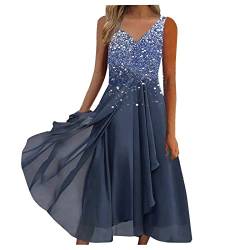 Skang Damen Luftige Sommerkleider Damen Casual Fashion Damen Chiffon V-Ausschnitt ärmelloses Kleid Strickkleid Damen Elegant von Skang