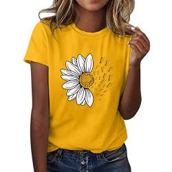 Skang Damen Oberteile Sommer Tshirt Kurzarm Bluse Rundhalsausschnitt T-Shirt Tee Tops Pullover Teenager Mädchen Pulli Tunika Shirt Freizeit T Shirts Longbluse für Frauen Rundhals Tshirt von Skang