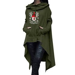 Skang Damen Pullover Elegant Weihnachten Damen Langarm Brief gedruckt Hoodies Pullover Kordelzug Lange Sweatshirt Bluse mit Tasche Hoodie Oliv (Green, XL) von Skang