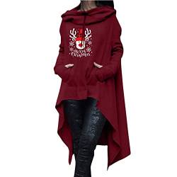 Skang Damen Pullover Elegant Weihnachten Damen Langarm Brief gedruckt Hoodies Pullover Kordelzug Lange Sweatshirt Bluse mit Tasche Hoodie Oliv (Red, XL) von Skang