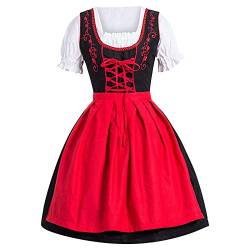 Skang Dirndl Damen Rot Deutsches Kleid für Damen in Übergröße mit eckigem Ausschnitt, Schürze, Oktoberfest-Biermädchen-Kostüm Rote Gothic-Schuhe (A8-Red, XXXXXL) von Skang