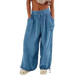 Skang Sommerhose Damen Leicht und Luftig mit Elastischem Bund Casual Lose Trousers Freizeithose mit Taschen Frauen Hosen Hippie Haremshosen High Waist Stoffhose Pumphose Einfarbig Locker Yoga Pants von Skang