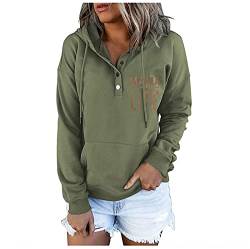 Skang Sweatshirt Damen Frauen Pulli Knopftasche Zeichenkette Langarm-Kapuziner-bedrucktes Blusenh Kuschelpullover Damen Winter (Green, L) von Skang