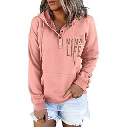 Skang Sweatshirt Damen Frauen Pulli Knopftasche Zeichenkette Langarm-Kapuziner-bedrucktes Blusenh Kuschelpullover Damen Winter von Skang