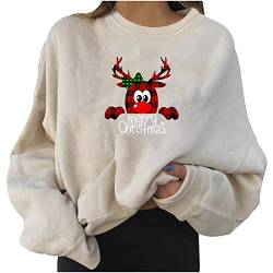 Skang Sweatshirt Damen lässiger Rundhals-Pullover, lockeres Hemd, leichte Oberteile Lässige Pullover Damen (Beige, M) von Skang