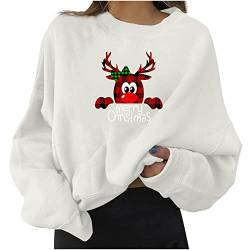 Skang Sweatshirt Damen lässiger Rundhals-Pullover, lockeres Hemd, leichte Oberteile Lässige Pullover Damen (White, L) von Skang