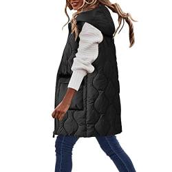 Skang Warme Winterjacke Damen Einreihige, mittellange Baumwolljacke, Weste, schmaler Cardigan-Mantel mit fester Kapuze für Damen Damen Pullover Gr. 56 (Black, XXXXXXL) von Skang