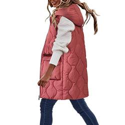 Skang Warme Winterjacke Damen Einreihige, mittellange Baumwolljacke, Weste, schmaler Cardigan-Mantel mit fester Kapuze für Damen Damen Pullover Gr. 56 (Red, XXXXXXL) von Skang