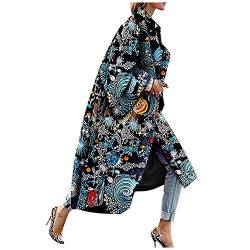 Skang Winter Mantel Für Frauen Mode Women bedruckte TaschenJacke Oberbekleidung Cardigan-Mantel Long Trench Coat Regenmantel Damen Wasserdicht Atmungsaktiv (Black, M) von Skang