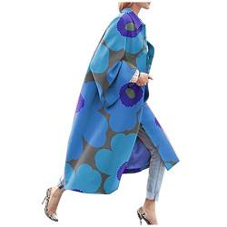 Skang Winter Mantel Für Frauen Mode Women bedruckte TaschenJacke Oberbekleidung Cardigan-Mantel Long Trench Coat Regenmantel Damen Wasserdicht Atmungsaktiv (Blue, XXXL) von Skang