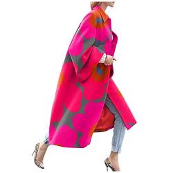 Skang Winter Mantel Für Frauen Mode Women bedruckte TaschenJacke Oberbekleidung Cardigan-Mantel Long Trench Coat Regenmantel Damen Wasserdicht Atmungsaktiv (Hot Pink, XL) von Skang