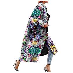 Skang Winter Mantel Für Frauen Mode Women bedruckte TaschenJacke Oberbekleidung Cardigan-Mantel Long Trench Coat Regenmantel Damen Wasserdicht Atmungsaktiv (White, S) von Skang