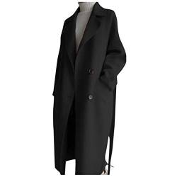Skang Winter Mantel Für Frauen Oversize-Kaschmir-Wollmischgürtel für Damen, Trenchcoat, Outwear-Jacke Damen Wollmantel (Black, L) von Skang