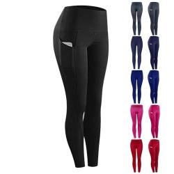 Sport Leggings Damen High Waist Lange Sporthose mit Taschen Laufhose Yogahose Sportleggins Functional Power Shape Tights Workout Fitness Freizeit Hose für Yoga Gym von Skang