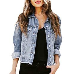 Winter Mantel Für Frauen Lässige übergroße Jeansjacke Langarm Einreiher Drop Shoulder Zerrissener Saum Tasche Trucker Style Jeansjacke Mantel Jeansjacke Spitze Damen (A, S) von Skang