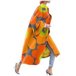 Winter Mantel Für Frauen Mode Women bedruckte TaschenJacke Oberbekleidung Cardigan-Mantel Long Trench Coat Kurzmantel Wolle Damen (Orange, XXXXL) von Skang