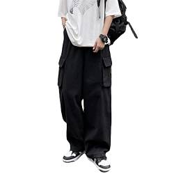 Baggy Cargo Jogger für Herren Y2k Gothic Streetwear Weites Bein Cargohose mit Taschen, K58 Black, Klein von Skateboard Frog